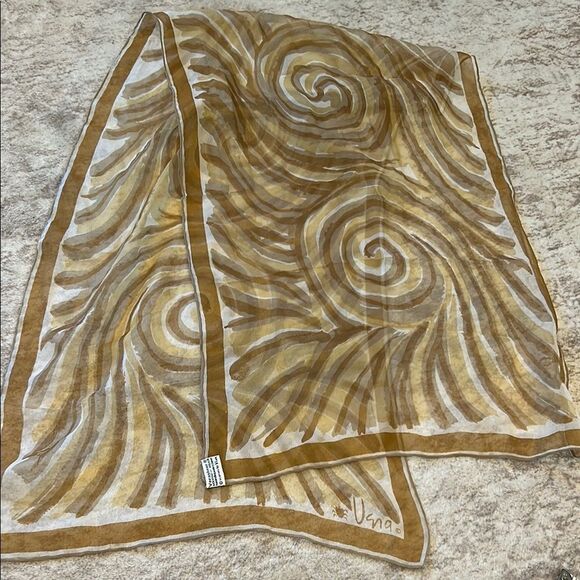 Vera Vintage sheer Brown and Cream Swirl Pattern Scarf - Picture 1 of 6